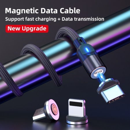 Newest LED QC3.0 Magnetic USB Cable for Any Mobile Nylon Braided cable Charger