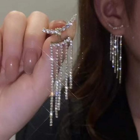 Korean Temperament Woman LongTassel Diamomd Earrings