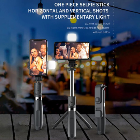 Bluetooth Remote Control Selfie Stick With Light (Black)