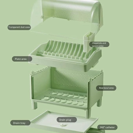 HOLPPO-URG Kitchen Rack with Lid Dish Storage Rack (Color : Green)