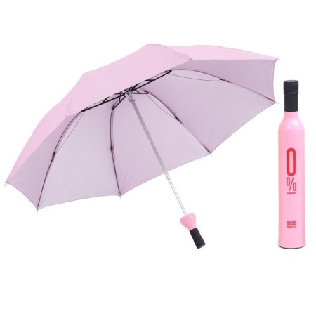 (PINK) Portable Design Sun, rain, umbrella Anti UV sun, Folding Wine Bottle Umbrella